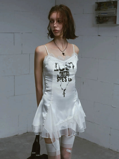 Chinese Clothing Cest Nous Update Punk Romantic Chain Print Slip Dress