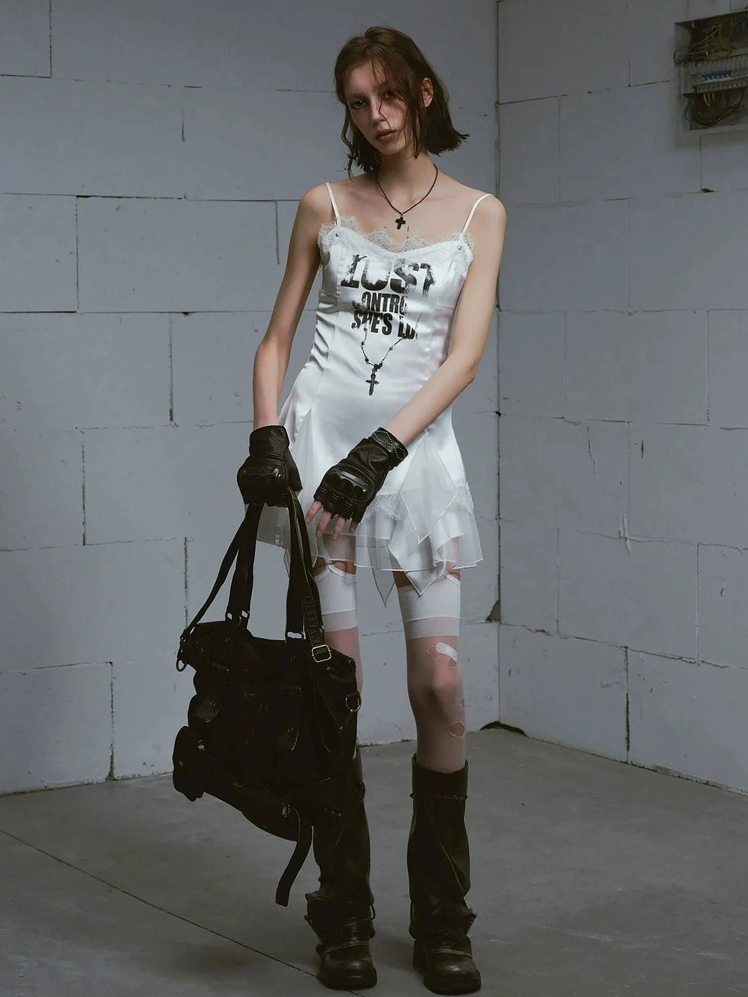 Chinese Clothing Cest Nous Update Punk Romantic Chain Print Slip Dress