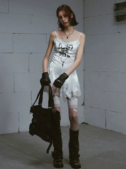 Chinese Clothing Cest Nous Update Punk Romantic Chain Print Slip Dress