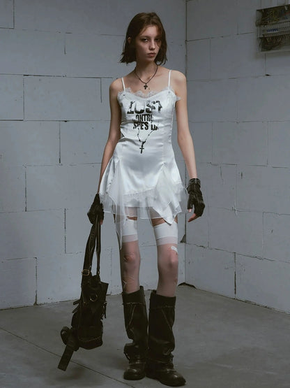 Chinese Clothing Cest Nous Update Punk Romantic Chain Print Slip Dress