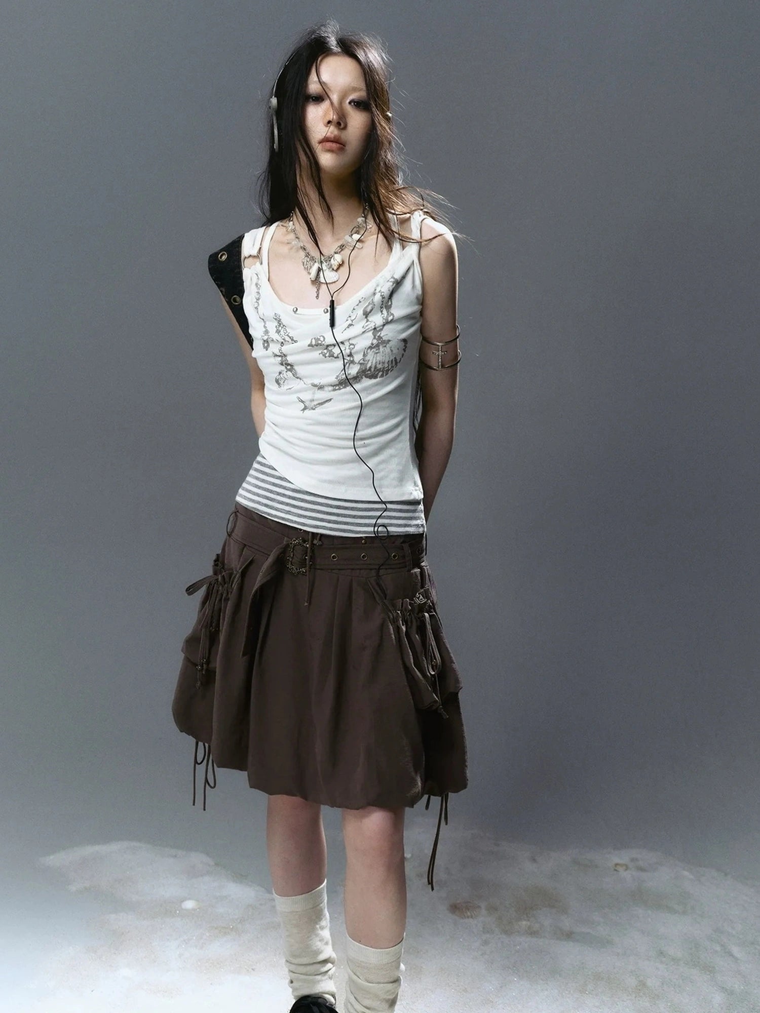 Chinese Clothing Cest Nous Update Punk Romantic Drawstring Sprout Skirt