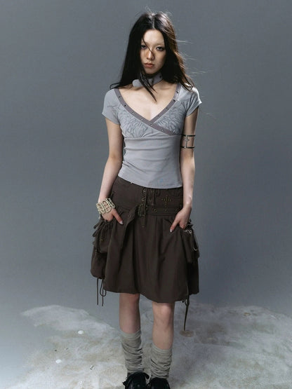 Chinese Clothing Cest Nous Update Punk Romantic Drawstring Sprout Skirt