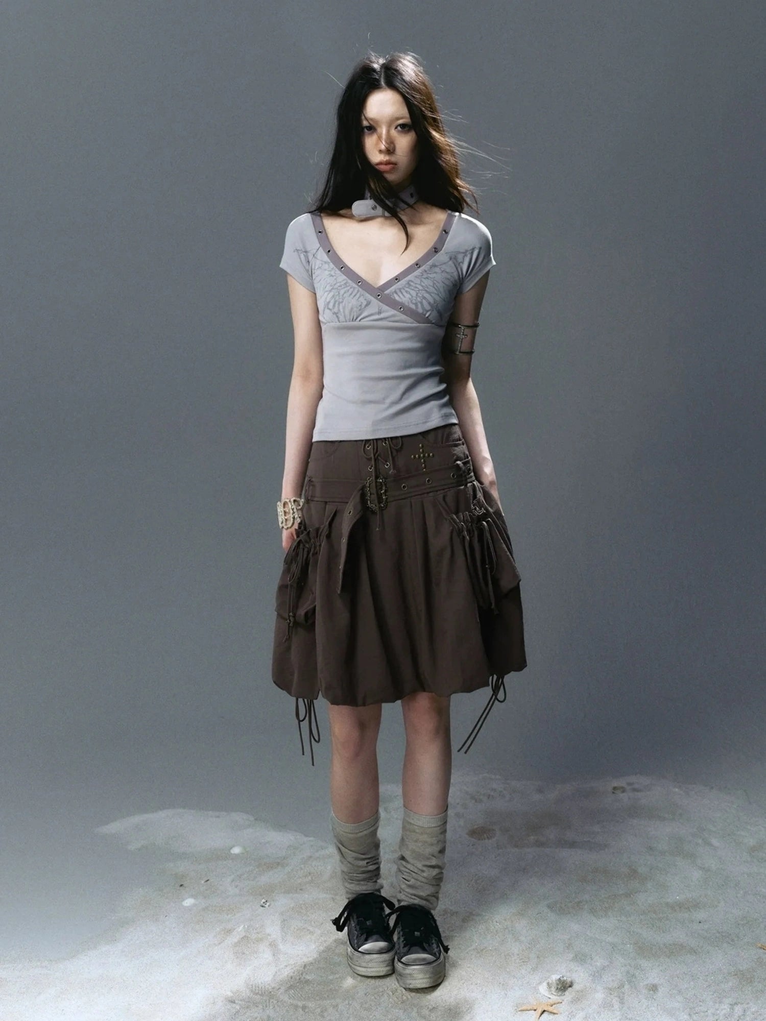 Chinese Clothing Cest Nous Update Punk Romantic Drawstring Sprout Skirt