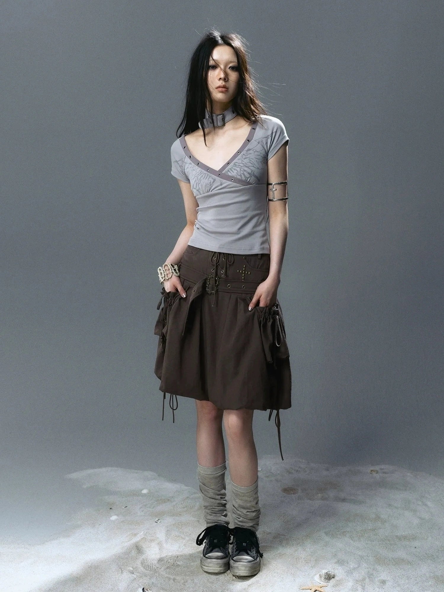 Chinese Clothing Cest Nous Update Punk Romantic Drawstring Sprout Skirt