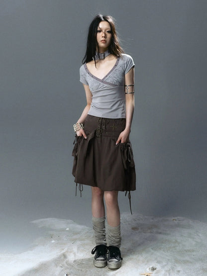 Chinese Clothing Cest Nous Update Punk Romantic Drawstring Sprout Skirt