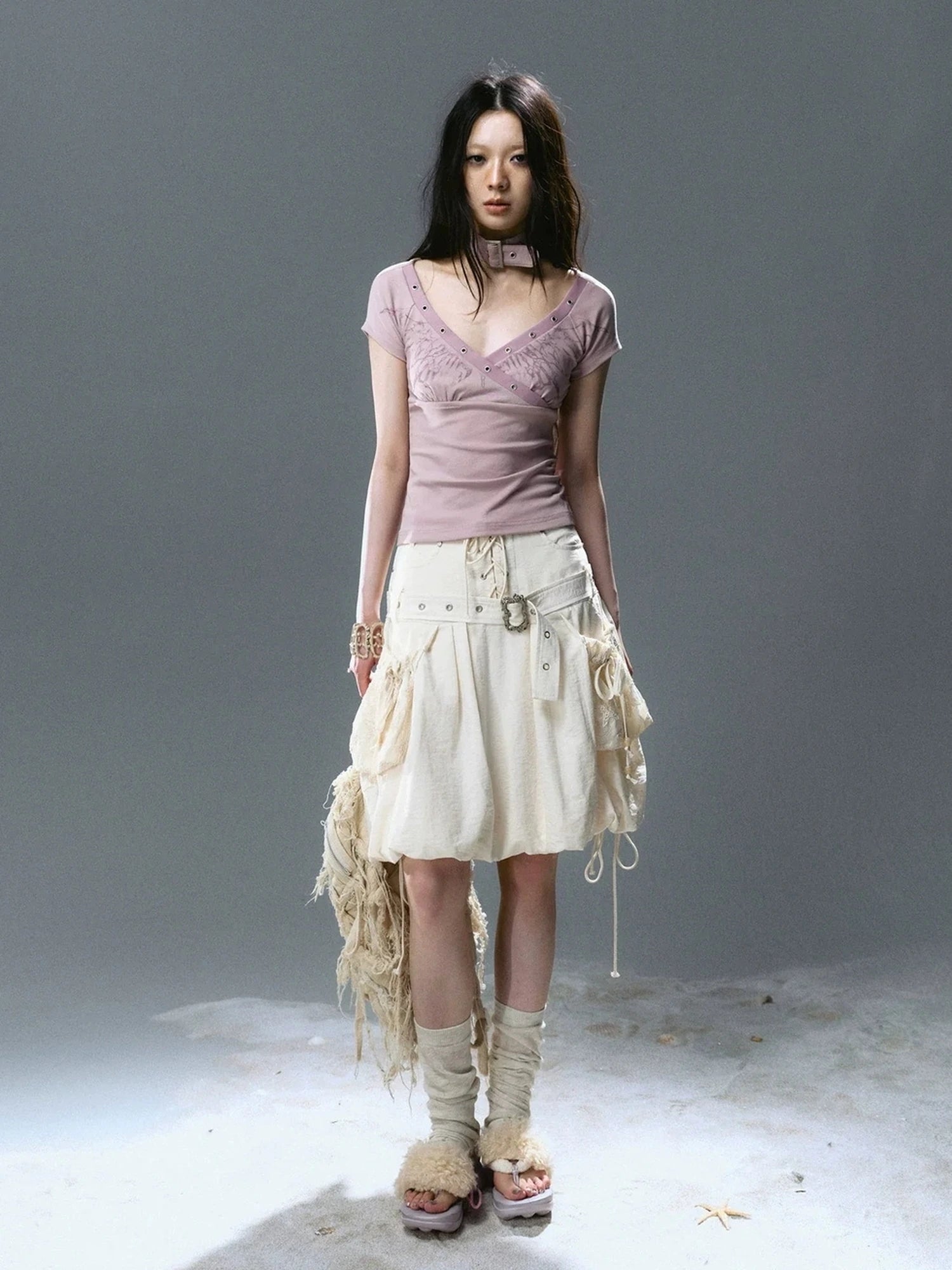 Chinese Clothing Cest Nous Update Punk Romantic Drawstring Sprout Skirt