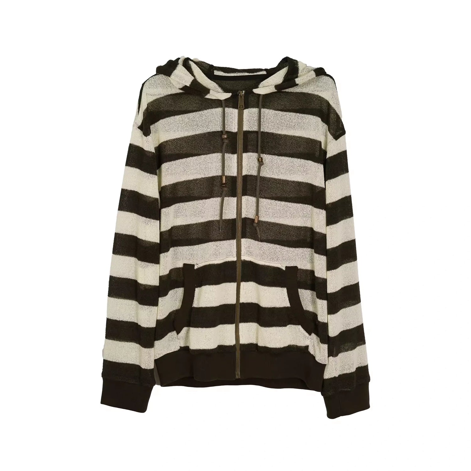 Chinese Clothing Cest Nous Update Punk Stripe Hollow Knit Hooded Sunshield Cardigan MISSTT