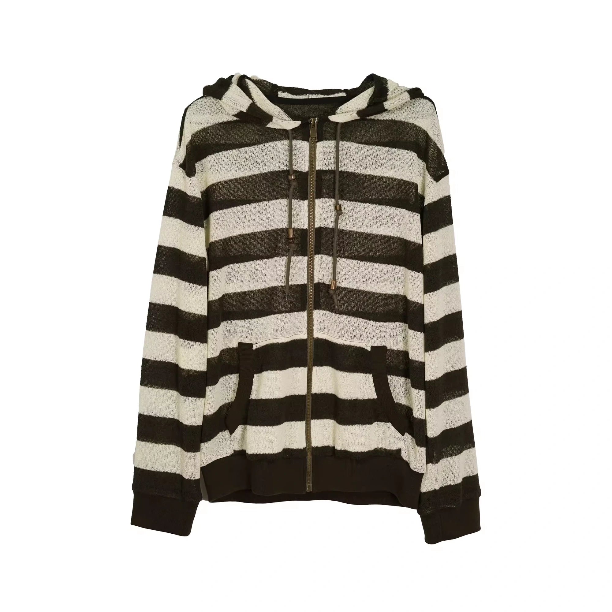 Chinese Clothing Cest Nous Update Punk Stripe Hollow Knit Hooded Sunshield Cardigan MISSTT