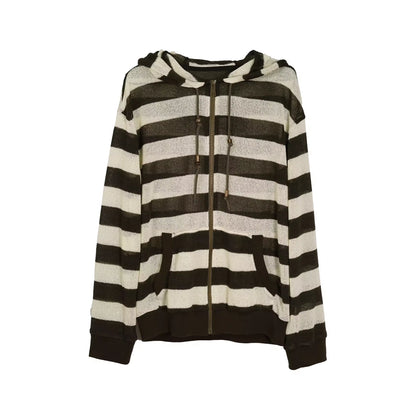 Chinese Clothing Cest Nous Update Punk Stripe Hollow Knit Hooded Sunshield Cardigan MISSTT