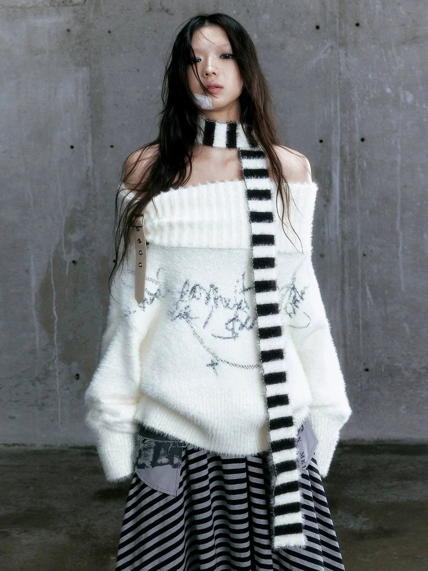 Chinese Clothing Cest Nous Update Punk Striped Cat Ear Hat Scarf Set