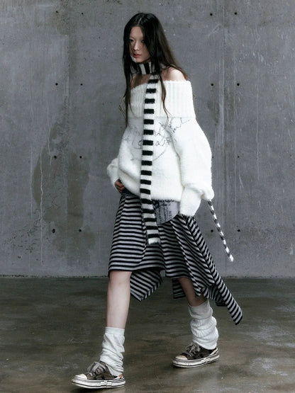 Chinese Clothing Cest Nous Update Punk Striped Cat Ear Hat Scarf Set