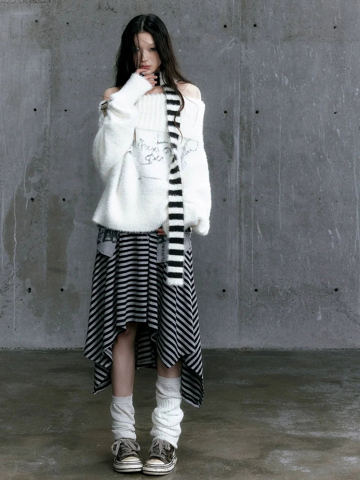 Chinese Clothing Cest Nous Update Punk Striped Cat Ear Hat Scarf Set