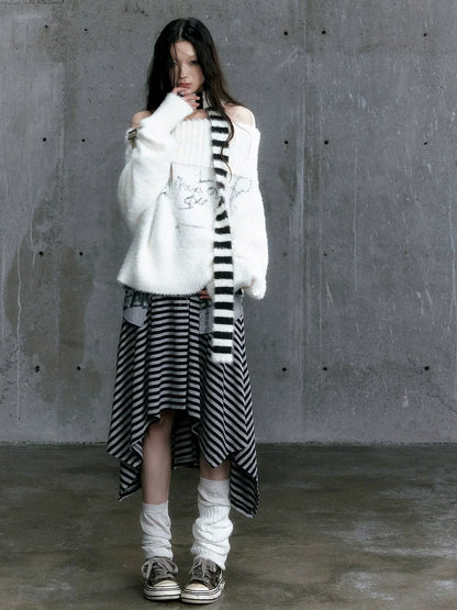 Chinese Clothing Cest Nous Update Punk Striped Cat Ear Hat Scarf Set