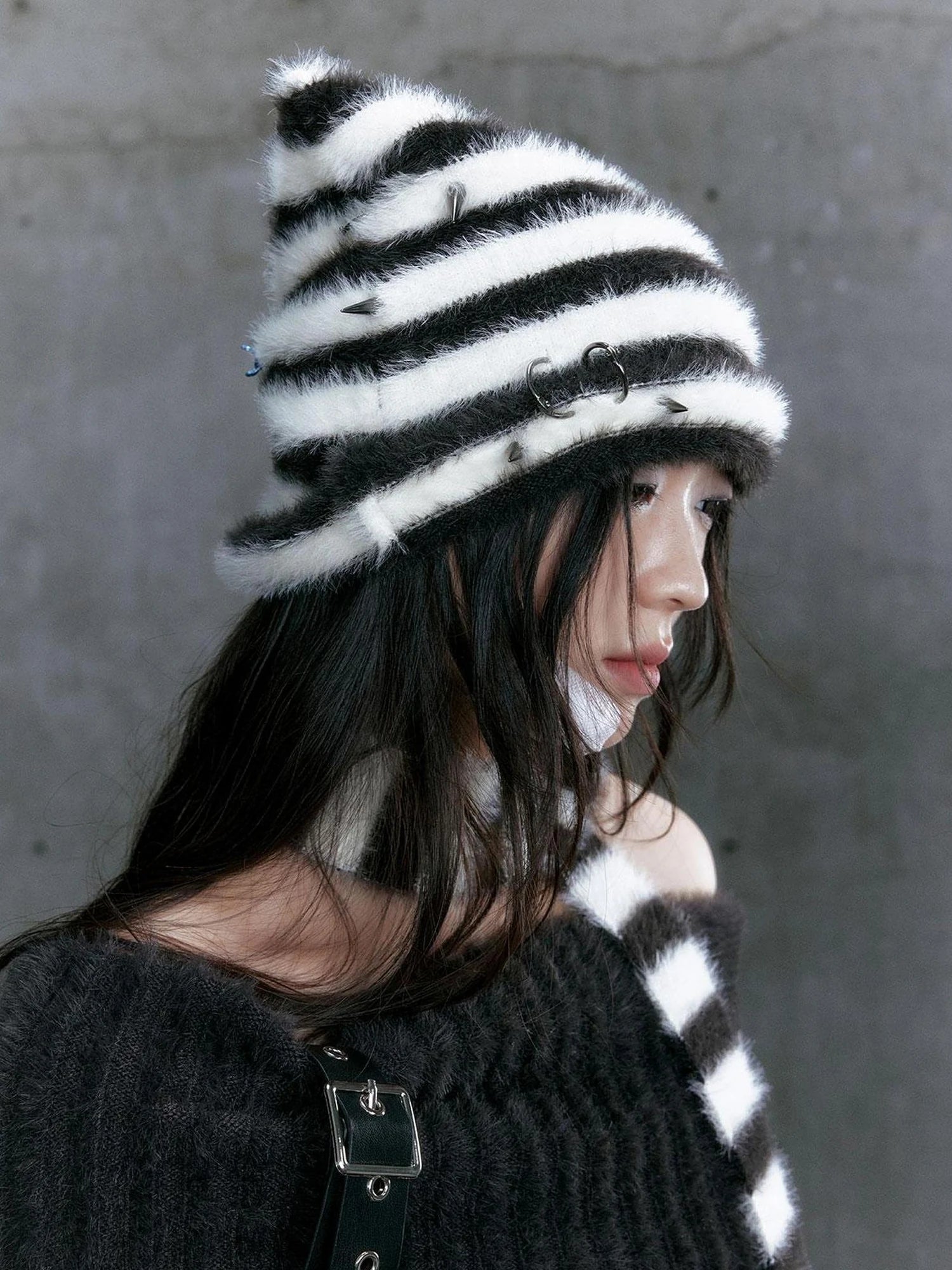 Chinese Clothing Cest Nous Update Punk Striped Cat Ear Hat Scarf Set