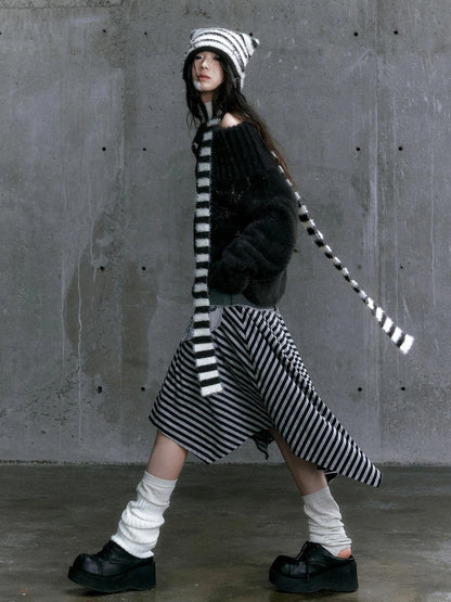 Chinese Clothing Cest Nous Update Punk Striped Cat Ear Hat Scarf Set