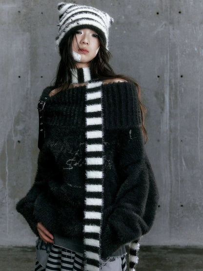 Chinese Clothing Cest Nous Update Punk Striped Cat Ear Hat Scarf Set