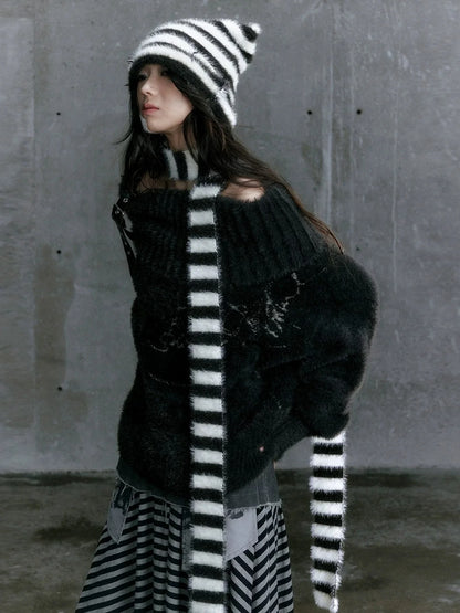 Chinese Clothing Cest Nous Update Punk Striped Cat Ear Hat Scarf Set