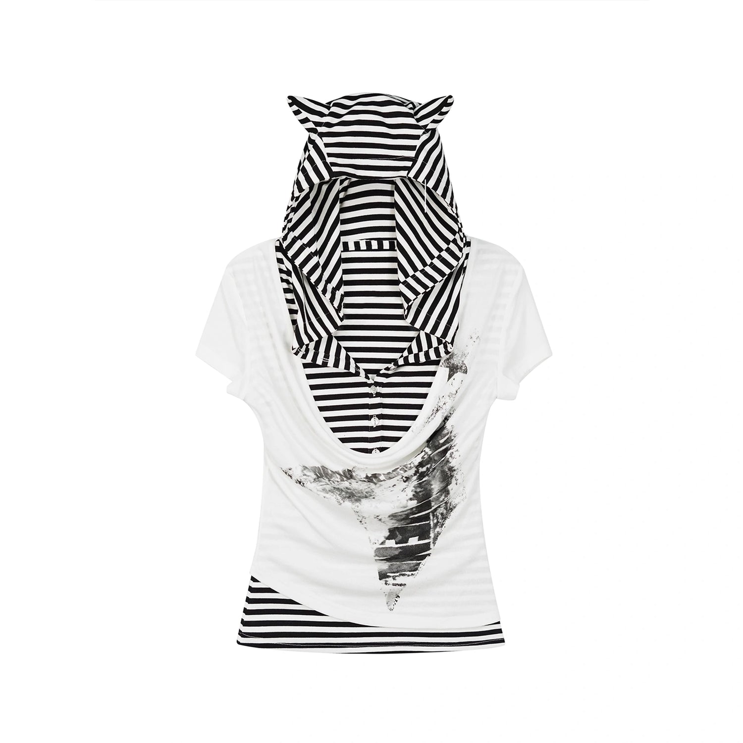 Chinese Clothing Cest Nous Update Striped Cat Ear Layered Hem T-shirt MISSTT