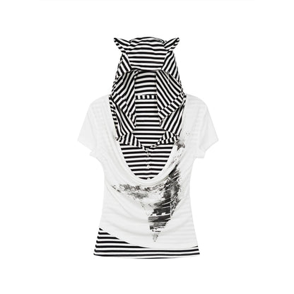 Chinese Clothing Cest Nous Update Striped Cat Ear Layered Hem T-shirt MISSTT