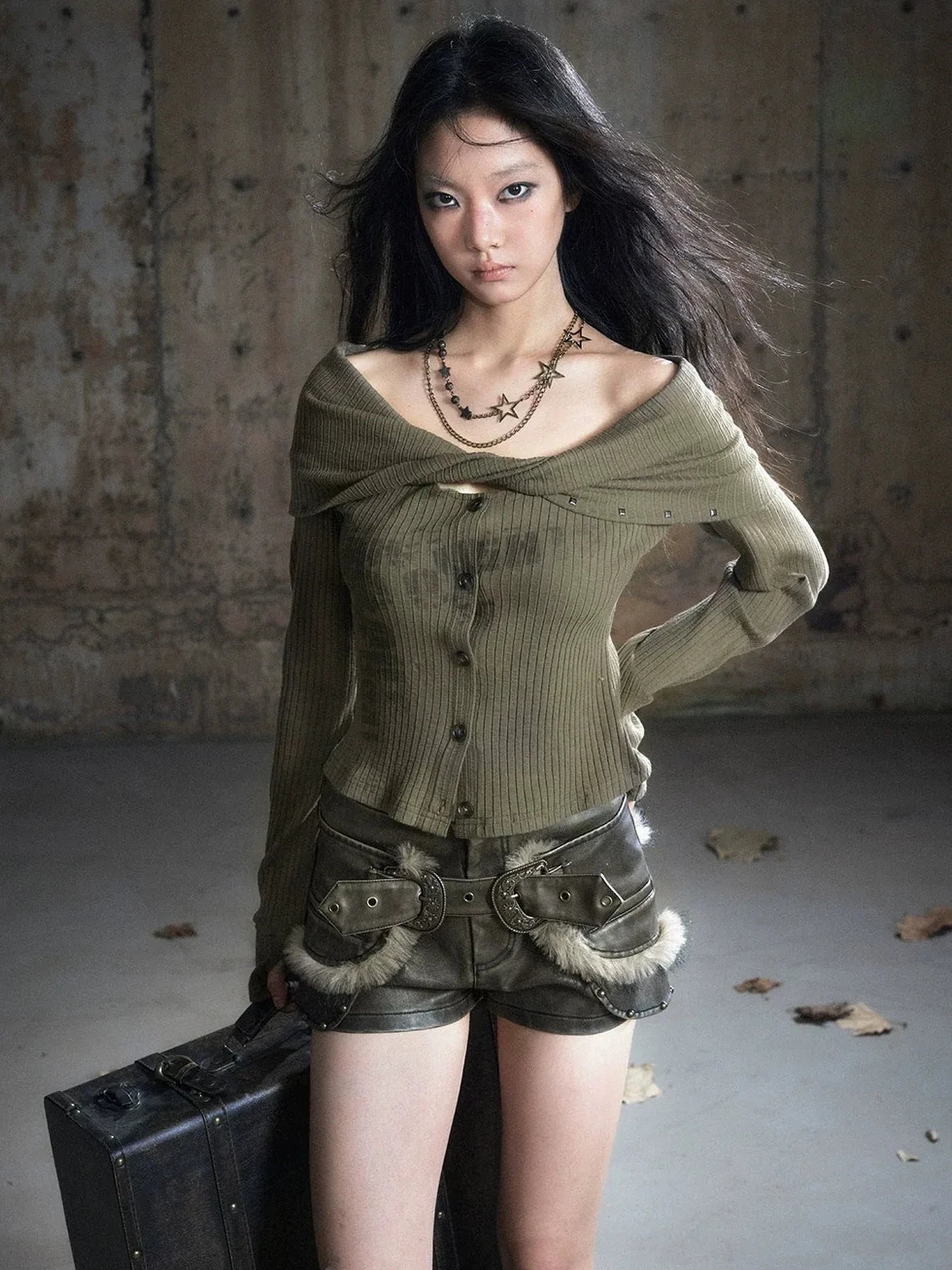 Chinese Clothing Cest Nous Update Twist Knot Off Shoulder Rib Knit Top