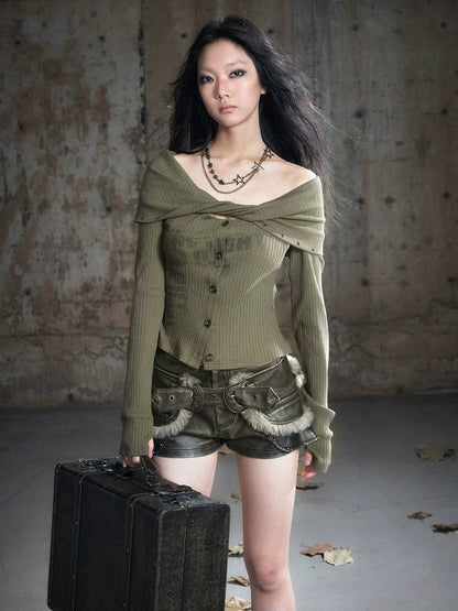 Chinese Clothing Cest Nous Update Twist Knot Off Shoulder Rib Knit Top