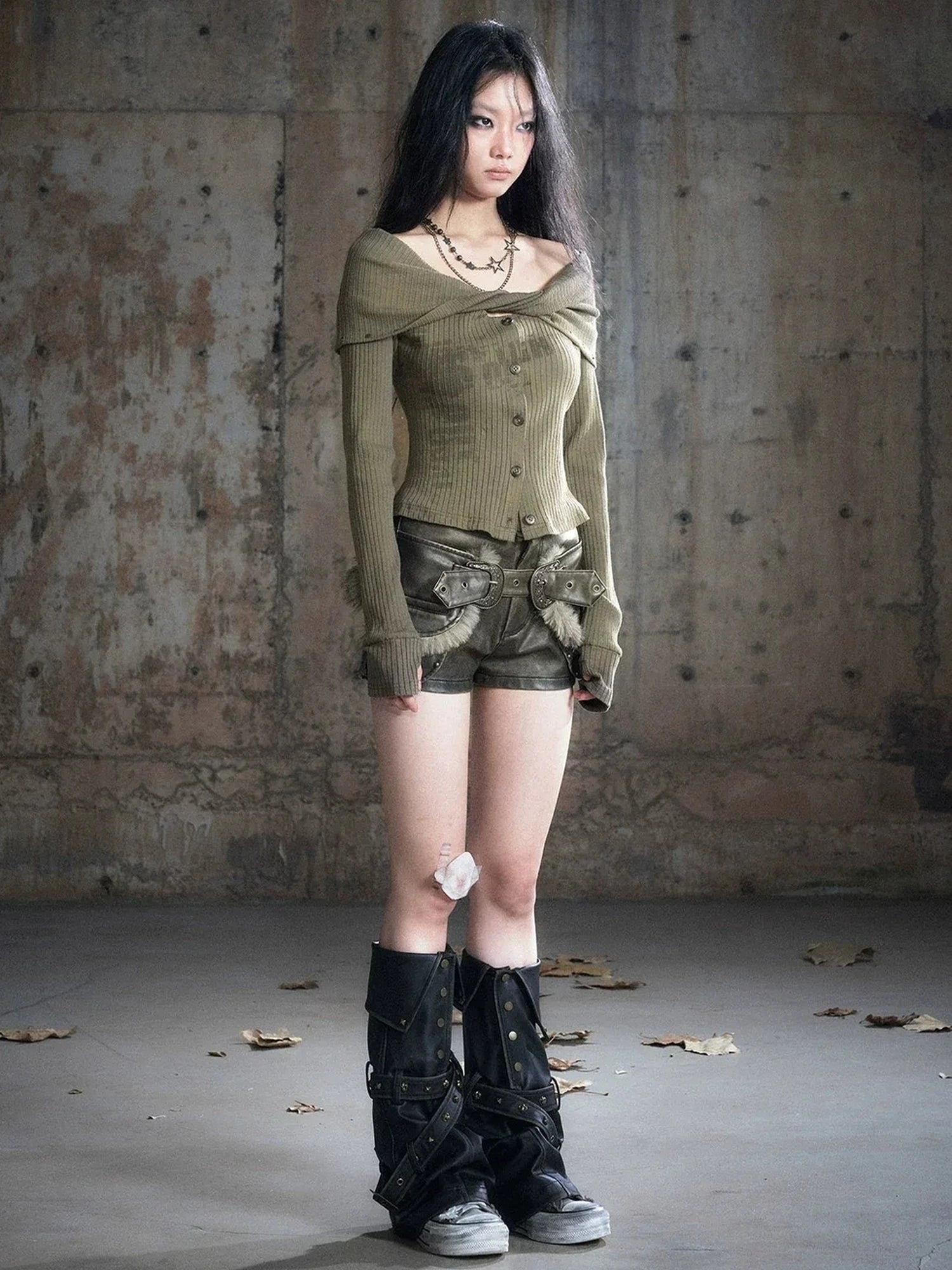 Chinese Clothing Cest Nous Update Twist Knot Off Shoulder Rib Knit Top