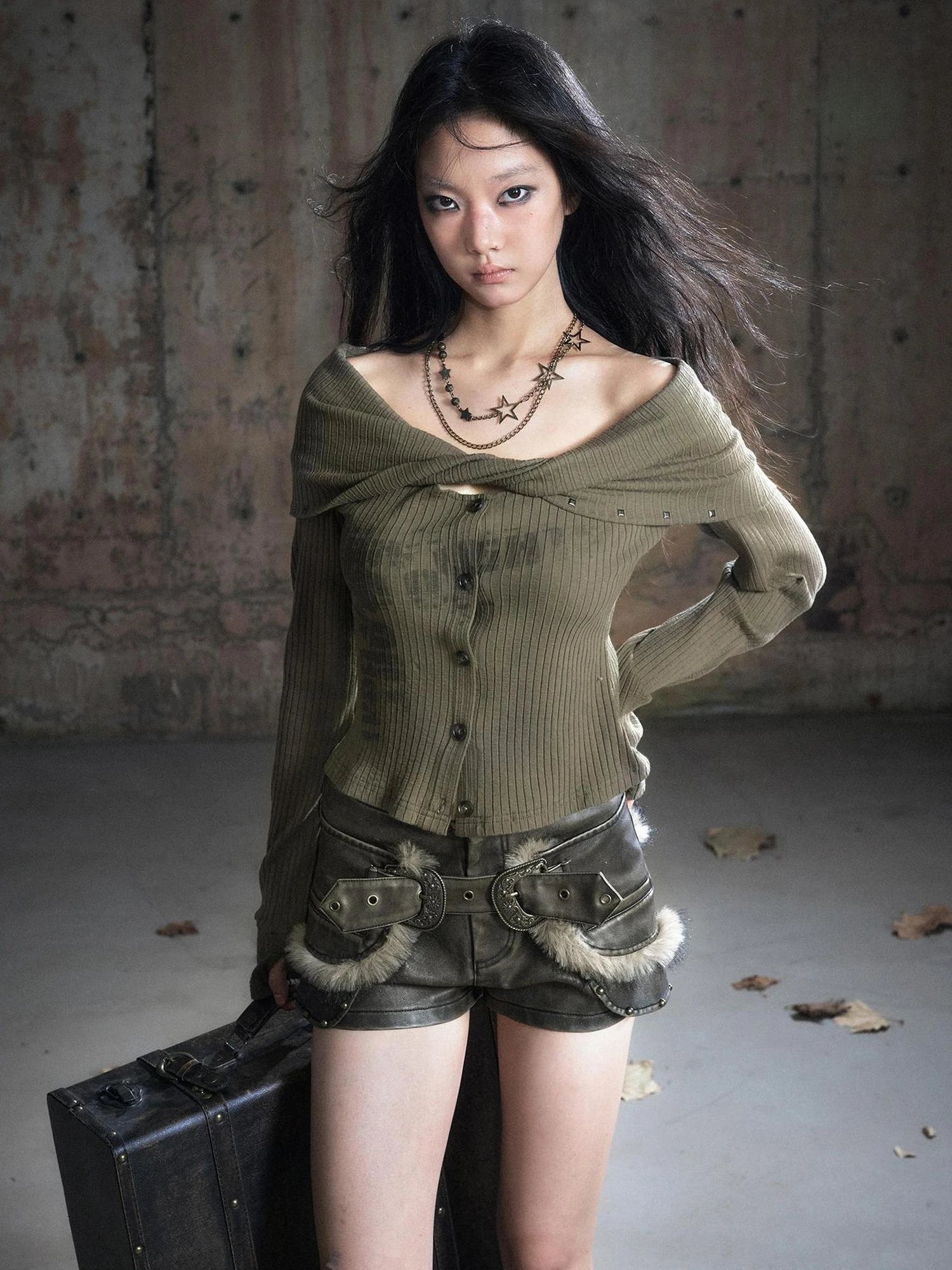 Chinese Clothing Cest Nous Update Twist Knot Off Shoulder Rib Knit Top