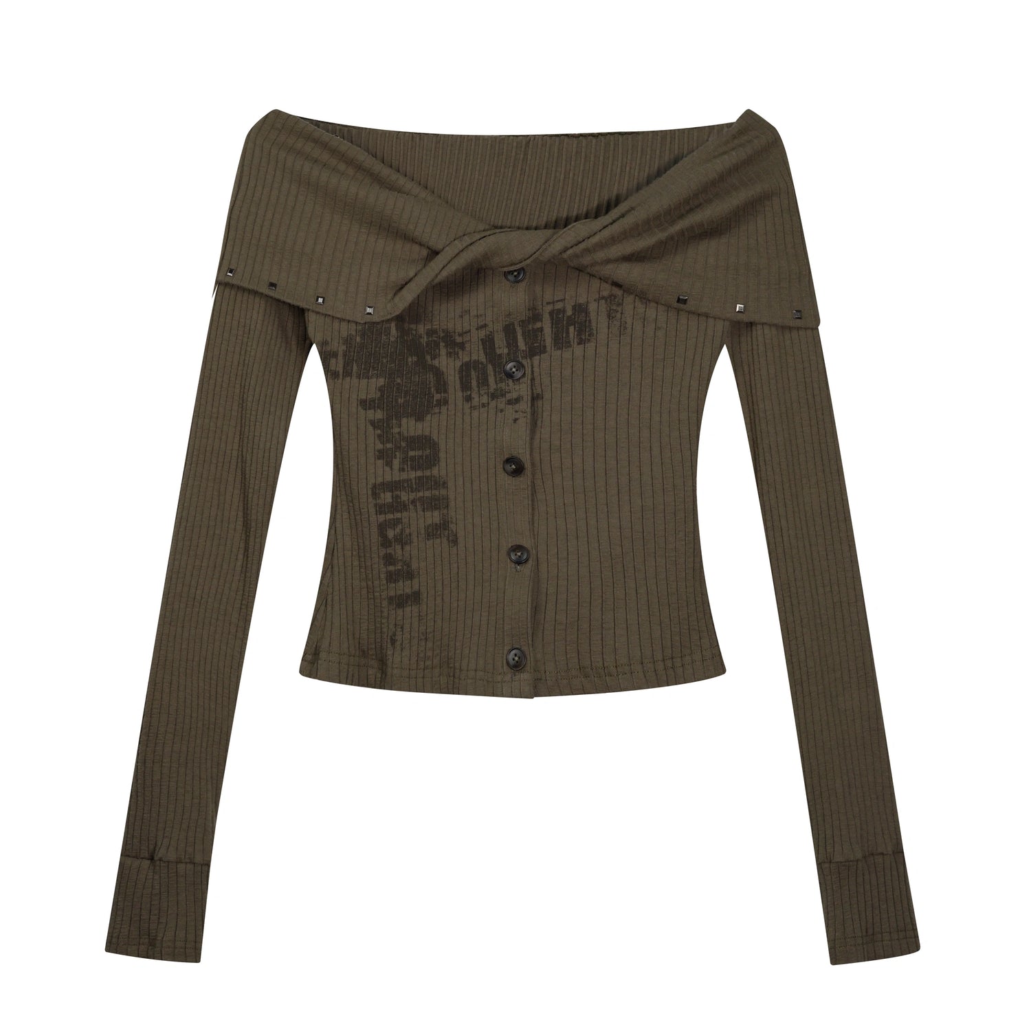 Chinese Clothing Cest Nous Update Twist Knot Off Shoulder Rib Knit Top MISSTT