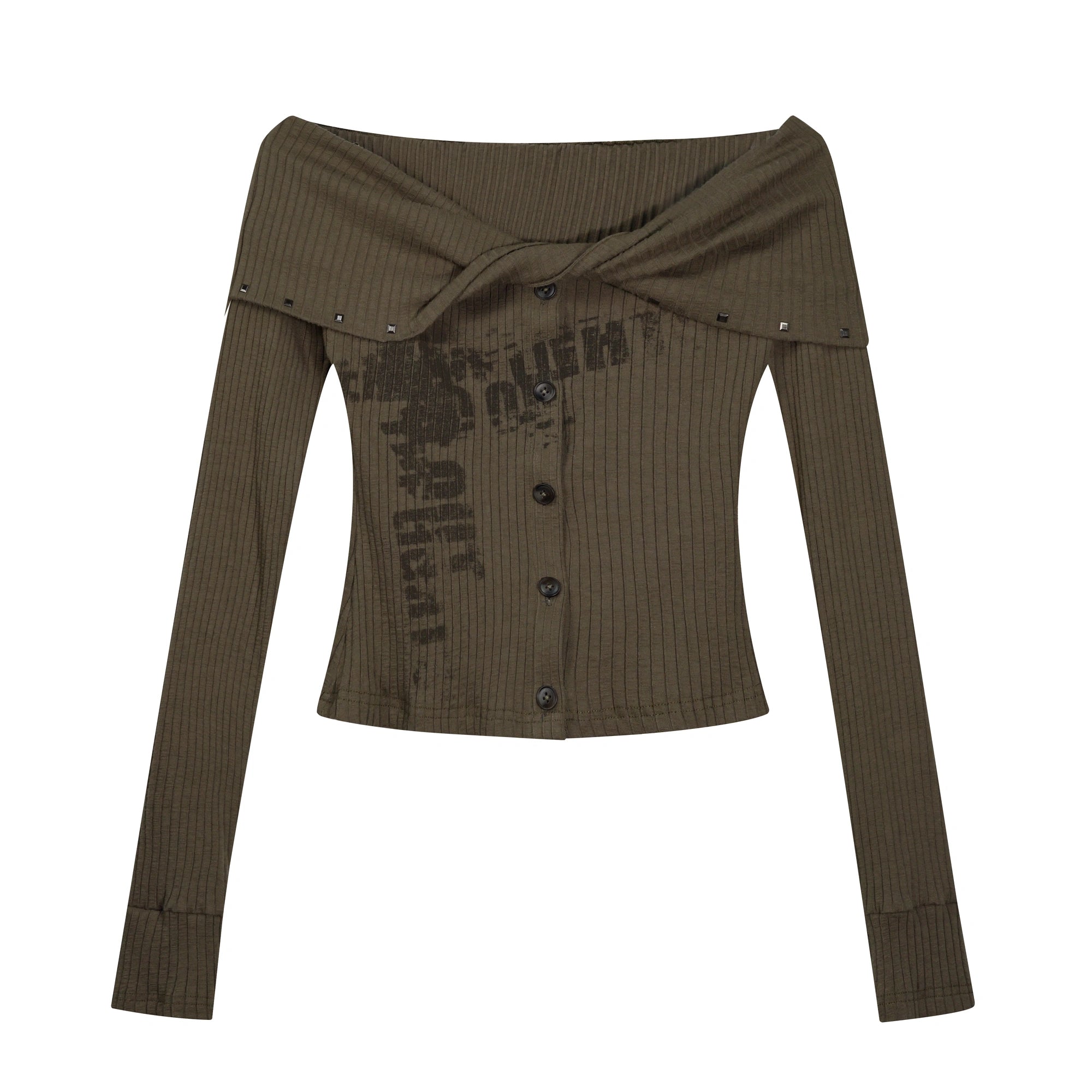 Chinese Clothing Cest Nous Update Twist Knot Off Shoulder Rib Knit Top MISSTT