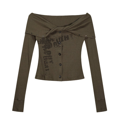 Chinese Clothing Cest Nous Update Twist Knot Off Shoulder Rib Knit Top MISSTT