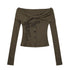 Chinese Clothing Cest Nous Update Twist Knot Off Shoulder Rib Knit Top MISSTT