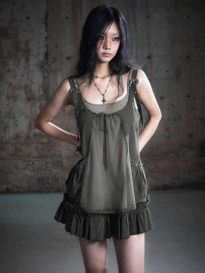 Chinese Clothing Cest Nous Update Two Layer Mesh Trim Drawstring Slip Dress