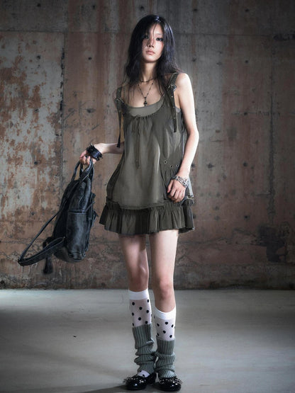 Chinese Clothing Cest Nous Update Two Layer Mesh Trim Drawstring Slip Dress