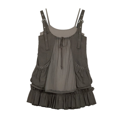 Chinese Clothing Cest Nous Update Two Layer Mesh Trim Drawstring Slip Dress MISSTT