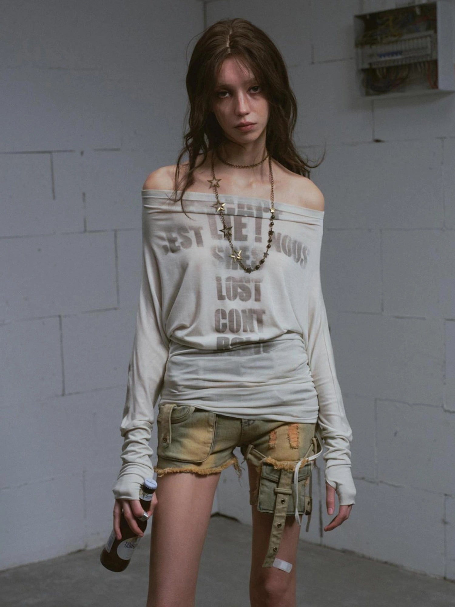 Chinese Clothing Cest Nous Update Vintage Blue Green Washed Distressed Denim Shorts