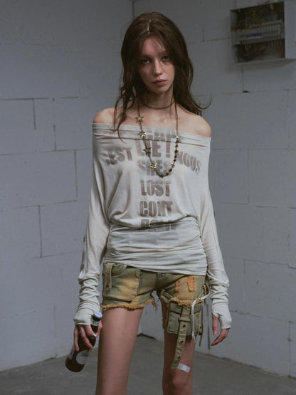 Chinese Clothing Cest Nous Update Vintage Blue Green Washed Distressed Denim Shorts