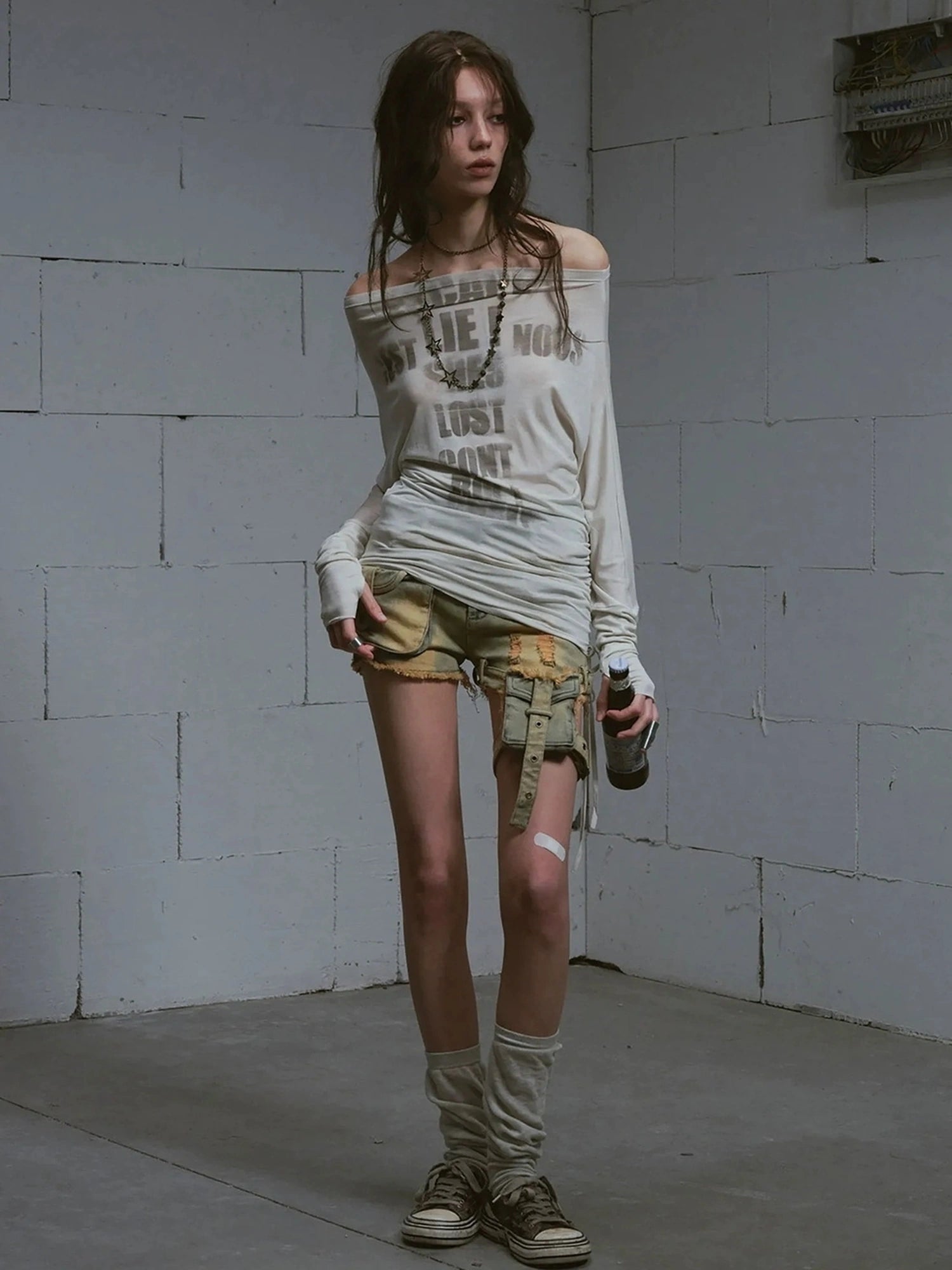 Chinese Clothing Cest Nous Update Vintage Blue Green Washed Distressed Denim Shorts