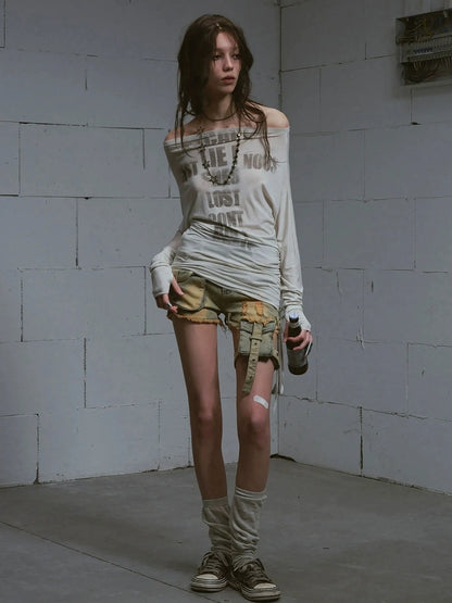 Chinese Clothing Cest Nous Update Vintage Blue Green Washed Distressed Denim Shorts