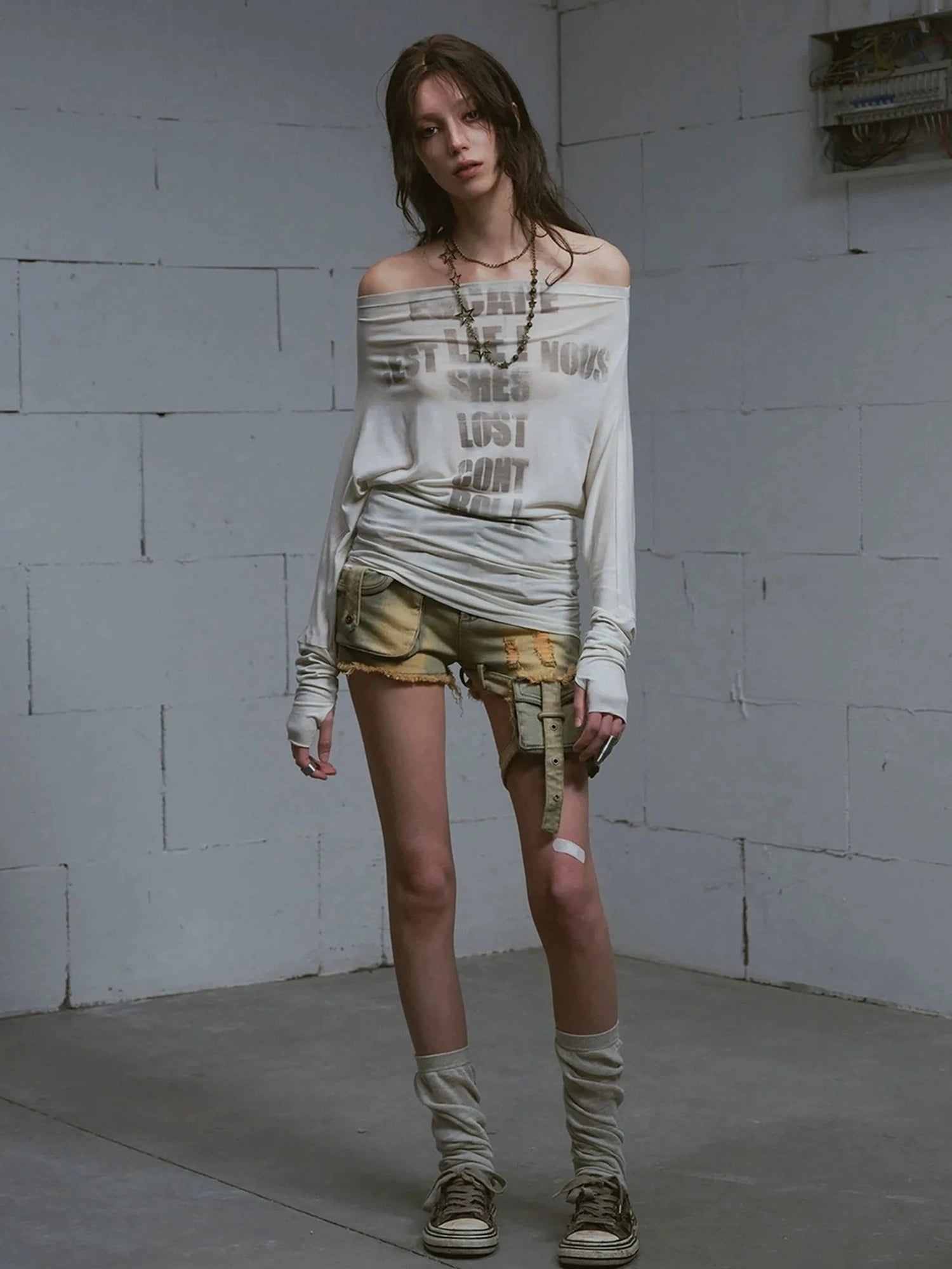 Chinese Clothing Cest Nous Update Vintage Blue Green Washed Distressed Denim Shorts