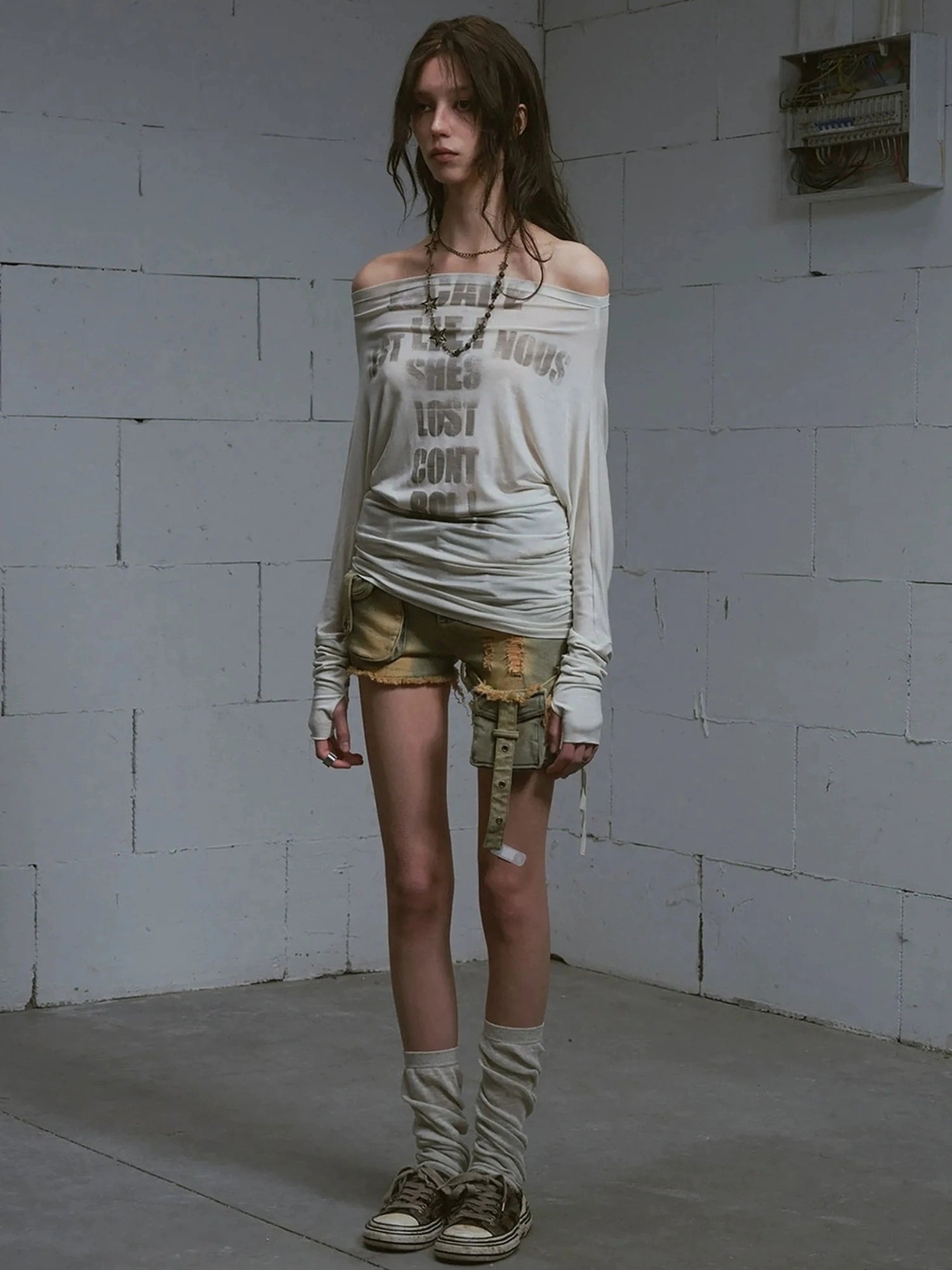 Chinese Clothing Cest Nous Update Vintage Blue Green Washed Distressed Denim Shorts