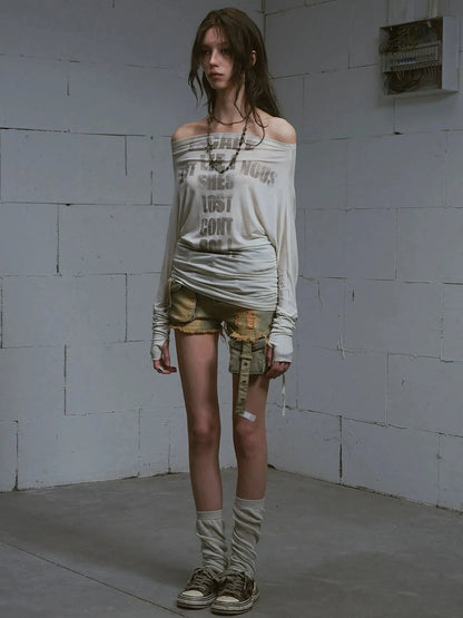 Chinese Clothing Cest Nous Update Vintage Blue Green Washed Distressed Denim Shorts