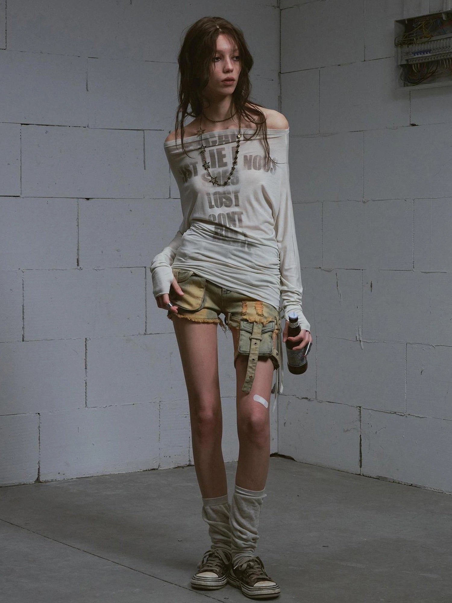 Chinese Clothing Cest Nous Update Vintage Blue Green Washed Distressed Denim Shorts