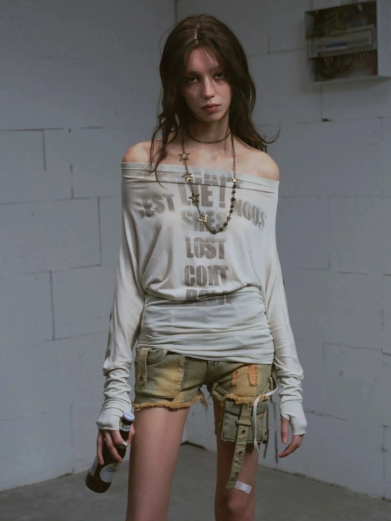 Chinese Clothing Cest Nous Update Vintage Blue Green Washed Distressed Denim Shorts