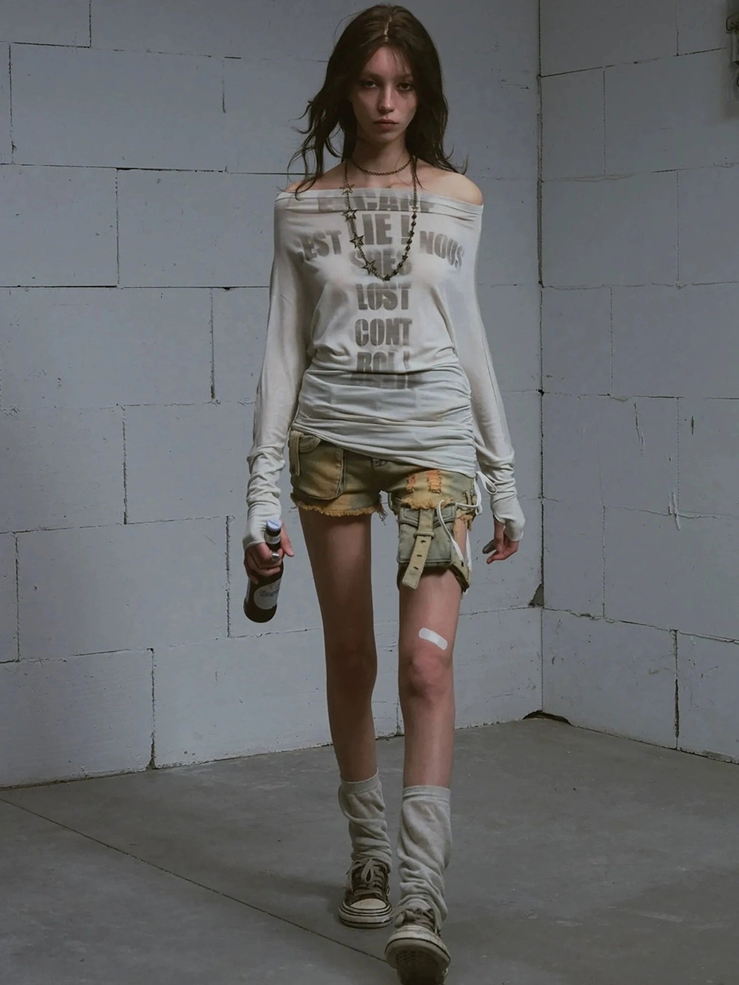 Chinese Clothing Cest Nous Update Vintage Blue Green Washed Distressed Denim Shorts