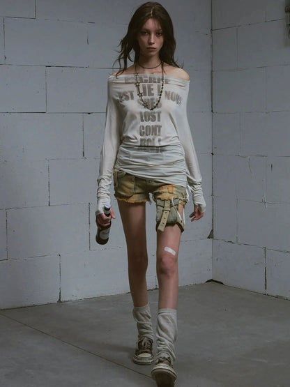 Chinese Clothing Cest Nous Update Vintage Blue Green Washed Distressed Denim Shorts