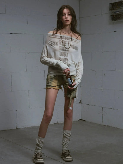 Chinese Clothing Cest Nous Update Vintage Blue Green Washed Distressed Denim Shorts