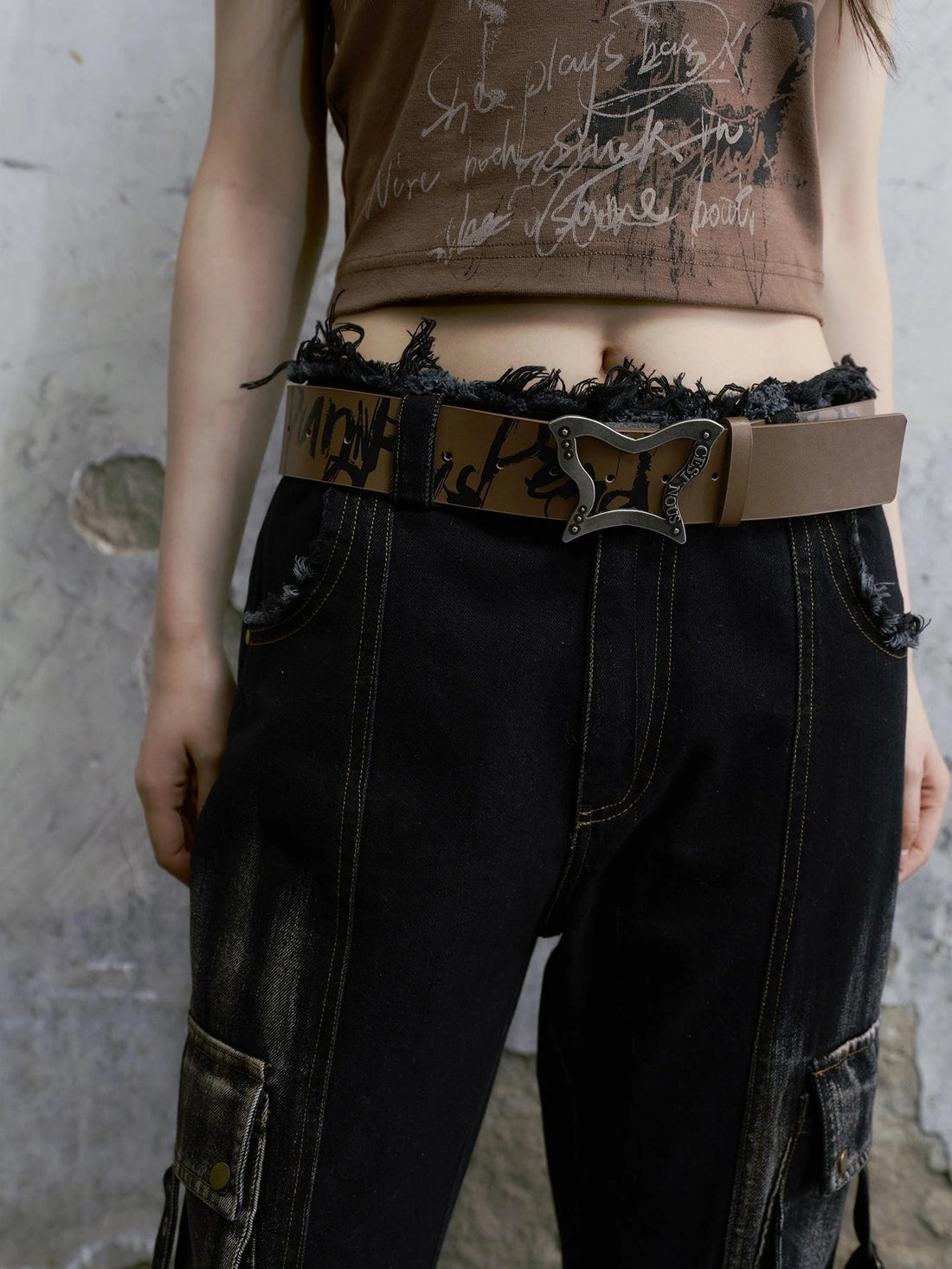 Chinese Clothing Cest Nous Update Vintage Butterfly Buckle Brown Leather Belt