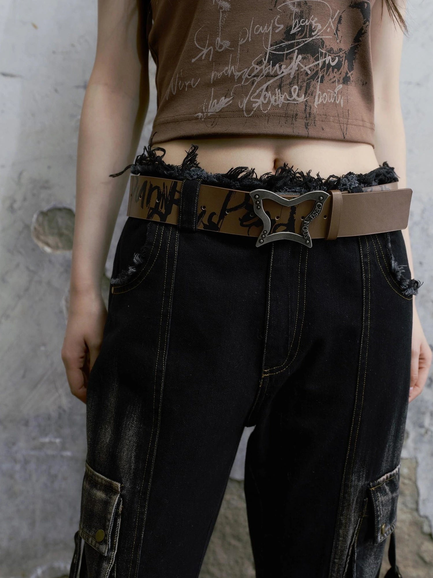 Chinese Clothing Cest Nous Update Vintage Butterfly Buckle Brown Leather Belt