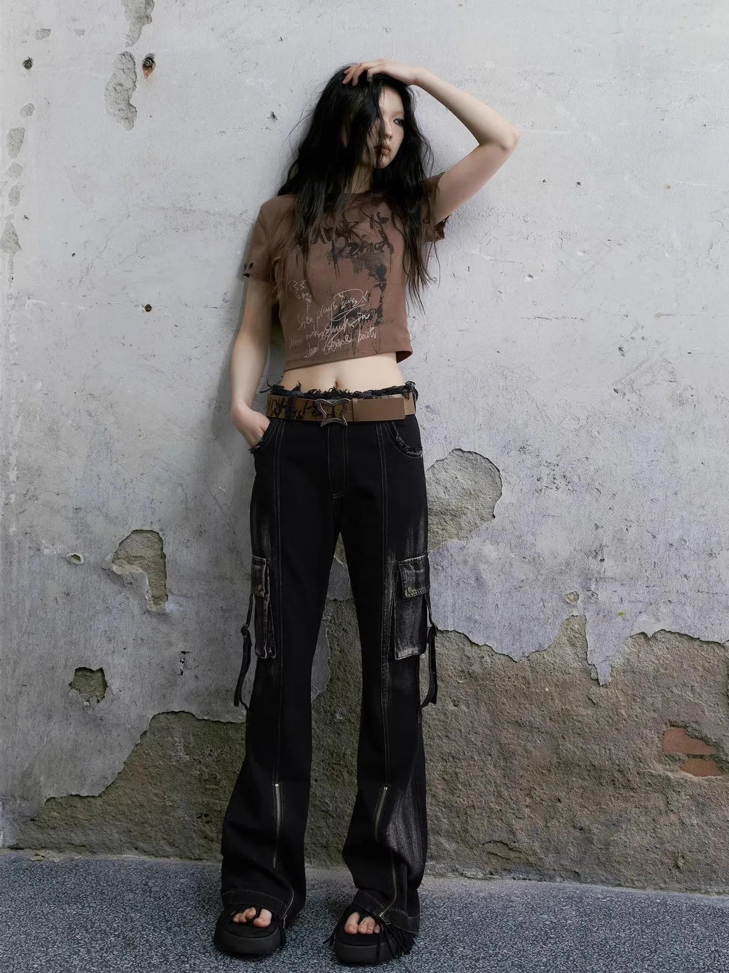 Chinese Clothing Cest Nous Update Vintage Butterfly Buckle Brown Leather Belt