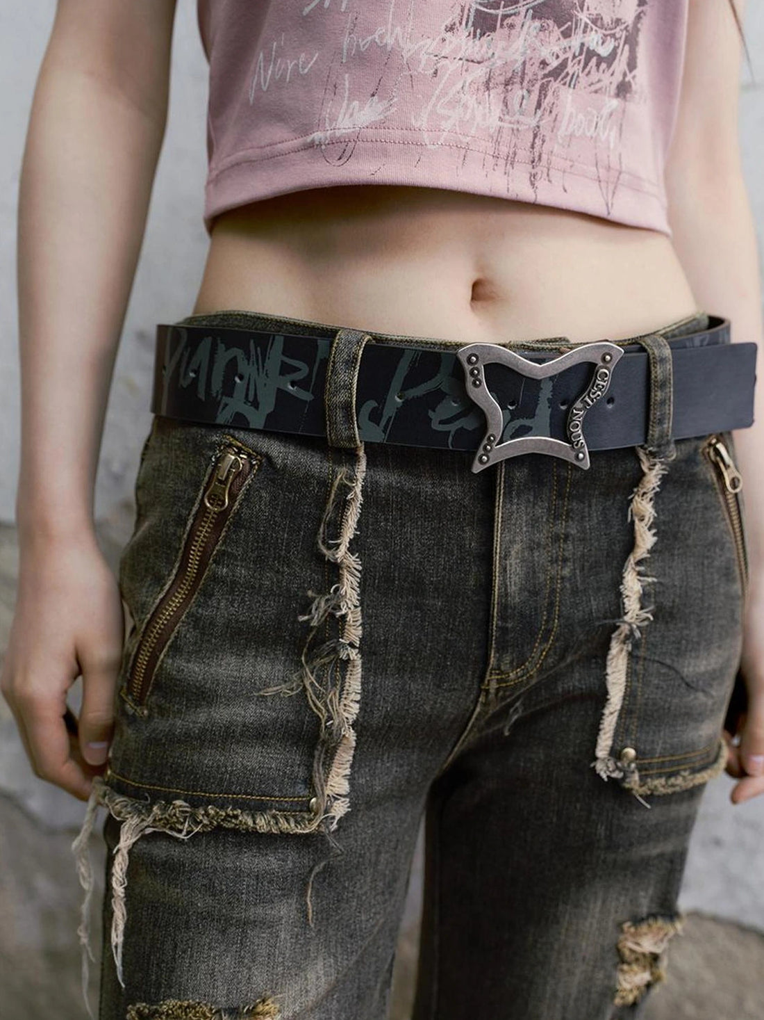 Chinese Clothing Cest Nous Update Vintage Butterfly Buckle Punk Graffiti Belt
